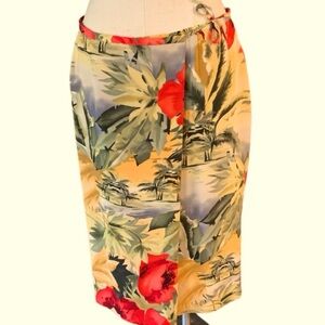 Liz Claiborne, Hawaiin, Silk Wrap Long Skirt Sarong Flotal Palm. Size 8